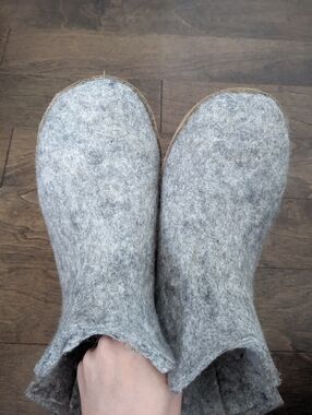 Glerups Women's Gray Wool Slipper Boots Leather Sole